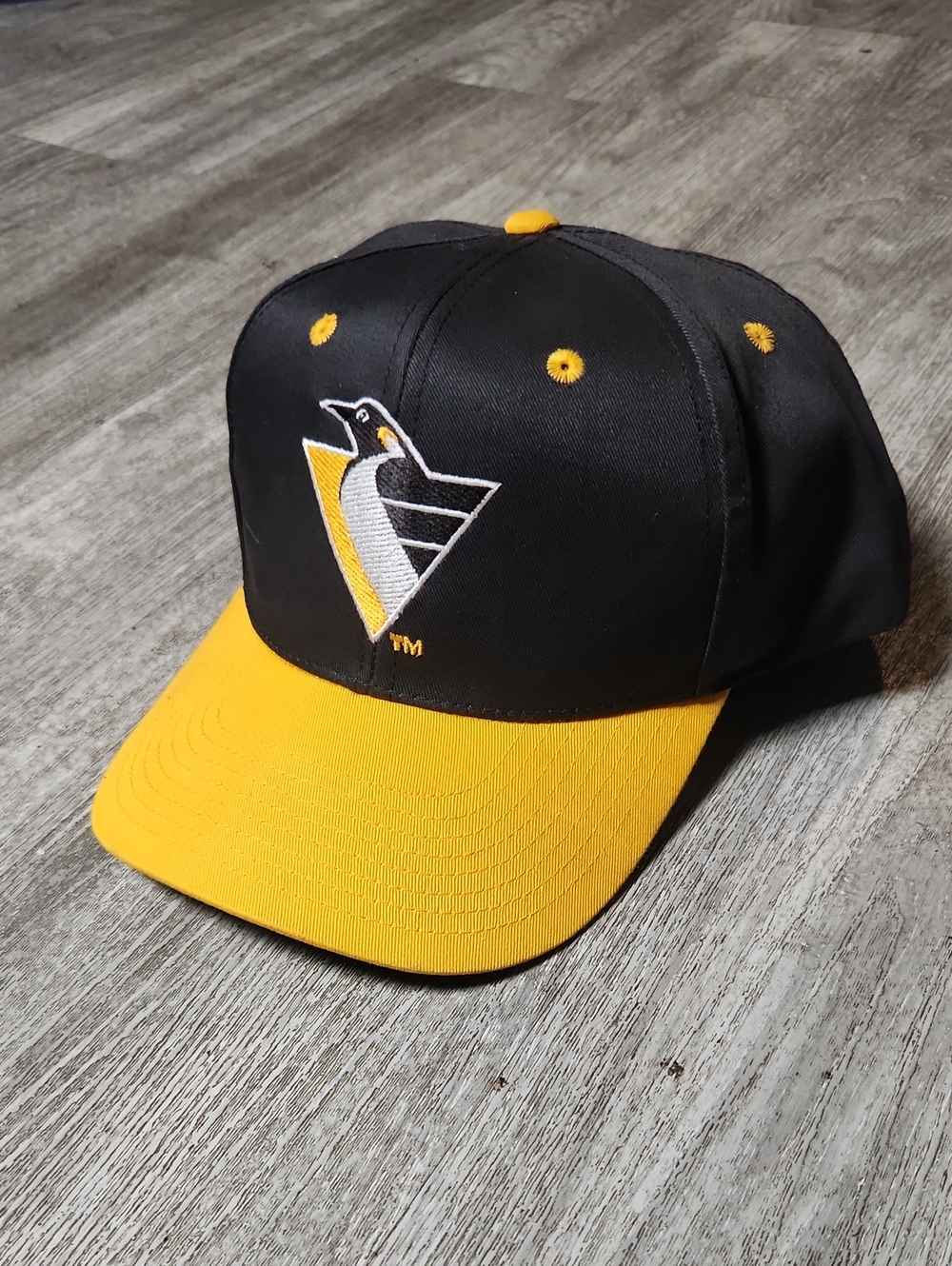 Vintage 90s Black and Yellow Penguin Logo Baseball Cap